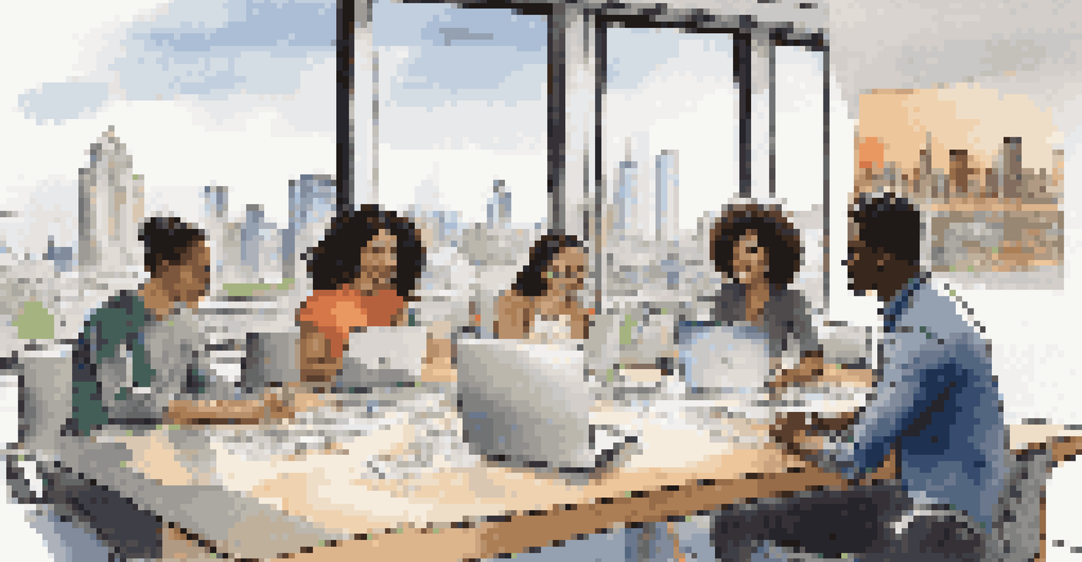 A diverse group of interns working together around a conference table, sharing ideas and collaborating on a project.