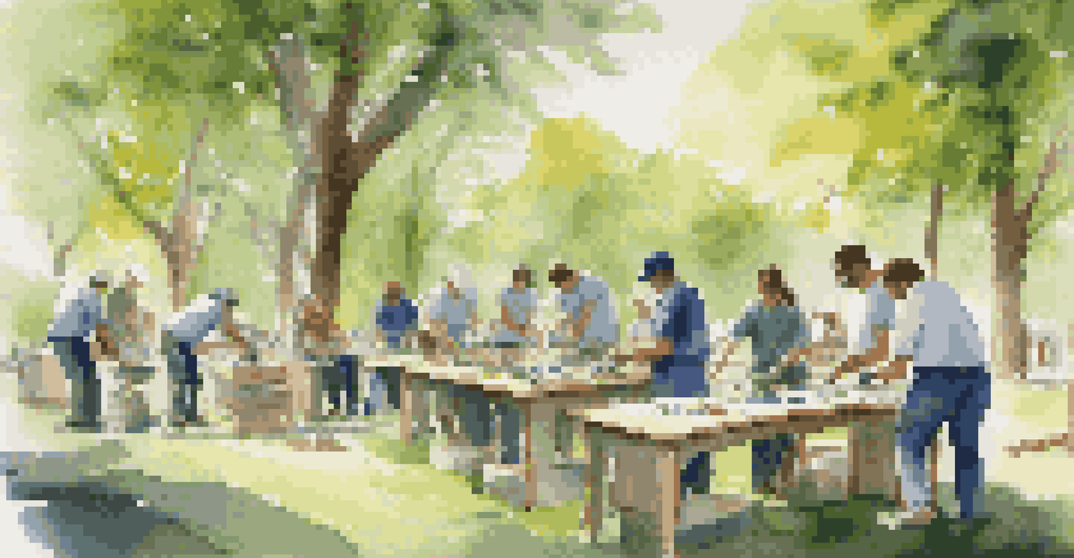 Employees engaged in a hands-on training workshop in a park, surrounded by greenery and sunlight.