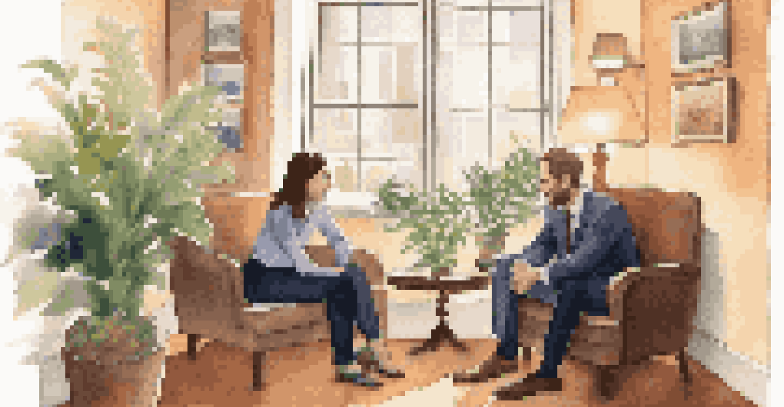 A candidate and interviewer having a conversation in a cozy office corner with warm lighting.
