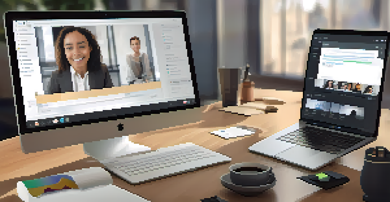 Close-up of a laptop screen showing an interactive virtual meeting with participants and a poll, set in a cozy workspace.