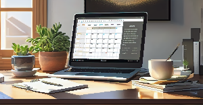 A cozy home office with a wooden desk, laptop, and sunlight shining through the window, enhancing the ambiance for financial planning.