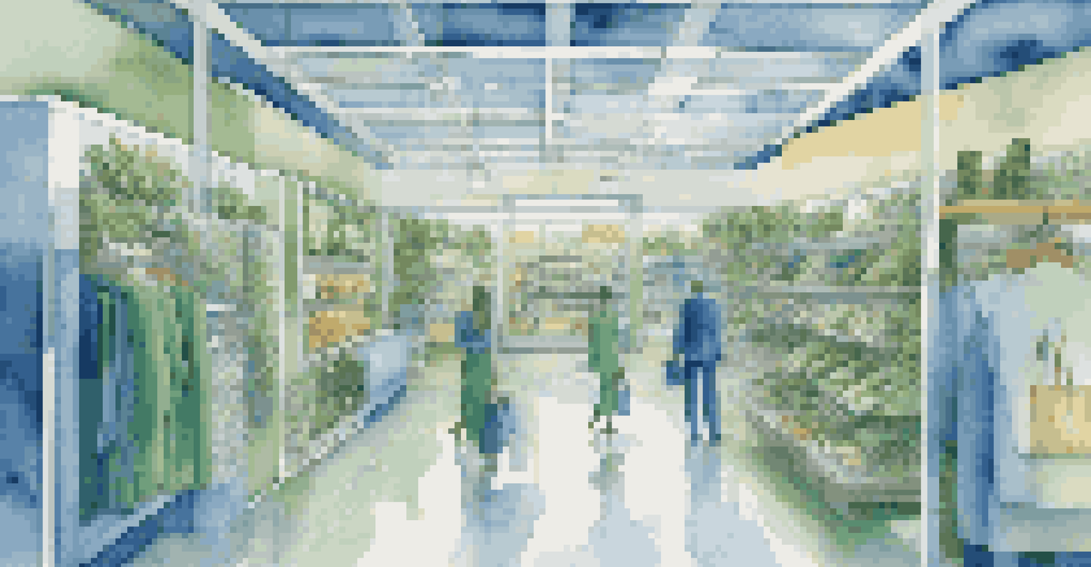 An abstract image representing the synergy between AI technology and traditional retail, featuring circuit patterns and shopping symbols in a harmonious color palette.