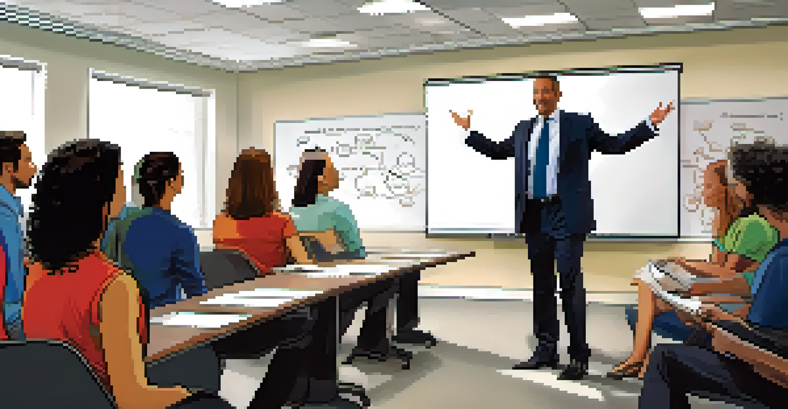 A confident leader addressing a group in a conference room, discussing integrity and ethical leadership.