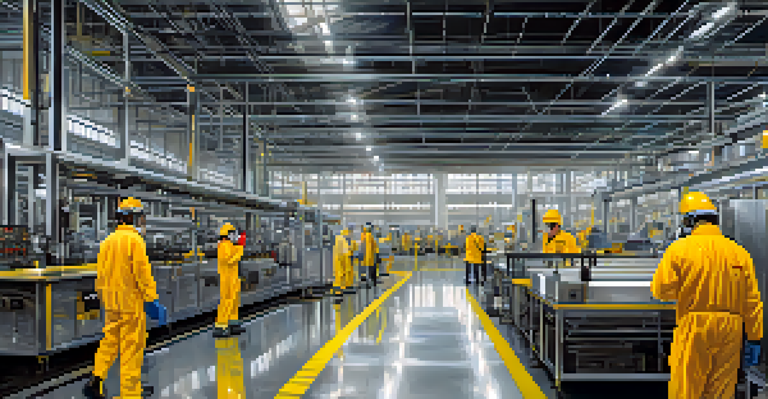 Workers in a manufacturing facility wearing PPE and following safety protocols.