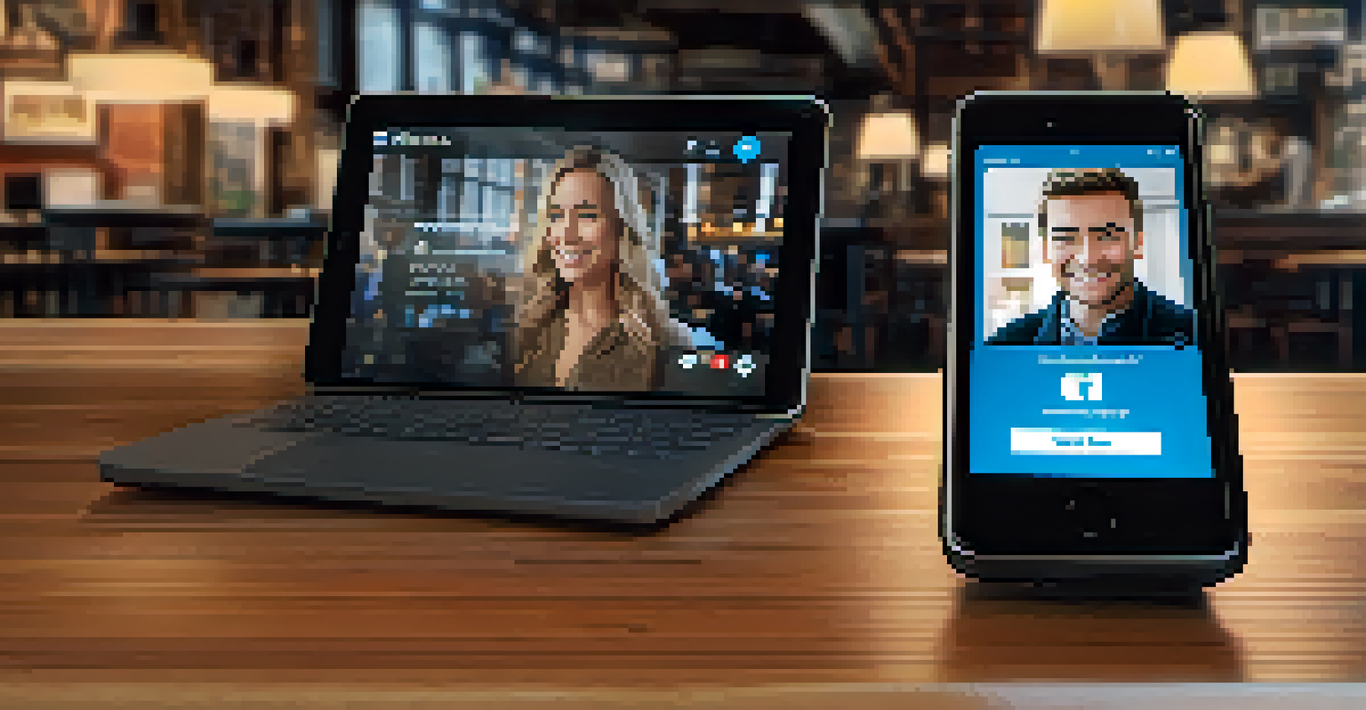 A close-up of a smartphone showing the LinkedIn app, set in a cozy coffee shop with a person in the background engaging in conversation.