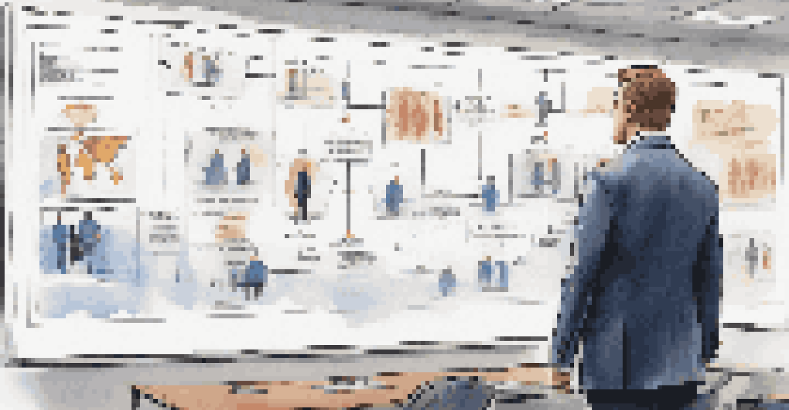 A professional pointing at an organizational chart displayed on a screen in a modern office.