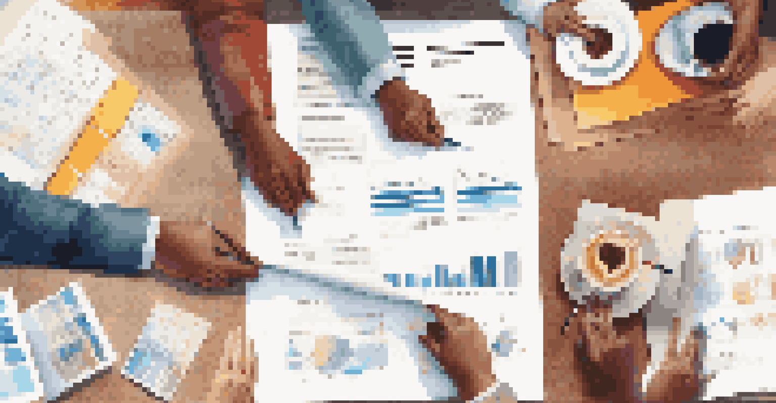 Close-up of diverse hands pointing at a document on a table, indicating teamwork and collaboration.