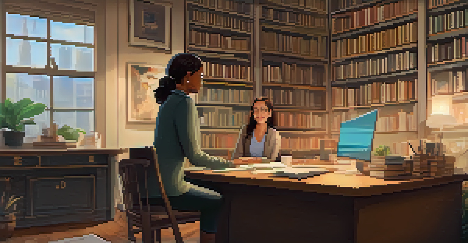 A senior female mentor guiding a younger female employee in a cozy office setting, highlighting the importance of mentorship.