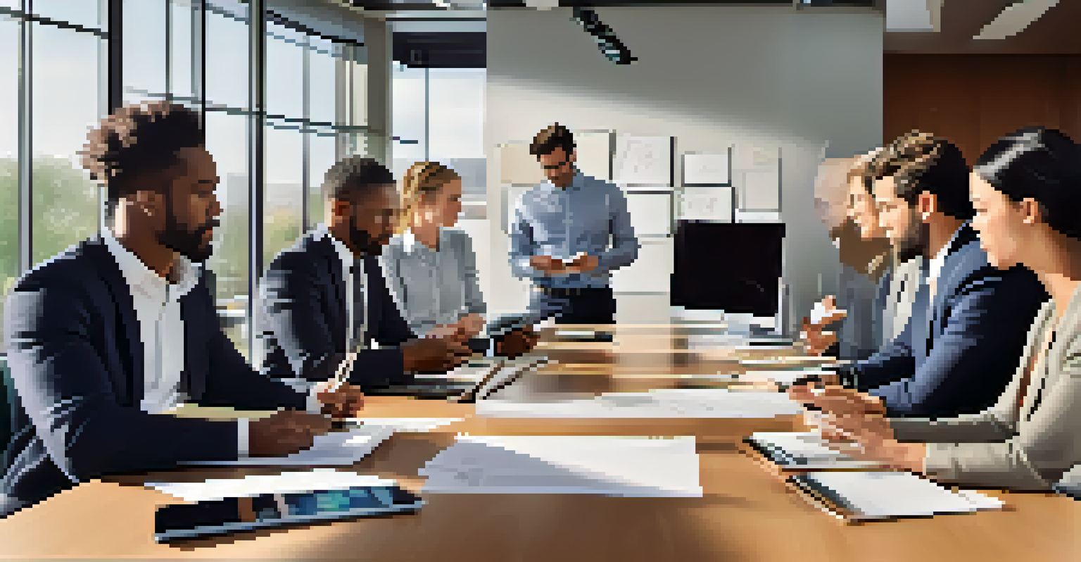 A diverse group of professionals collaborating around a conference table in a modern office.