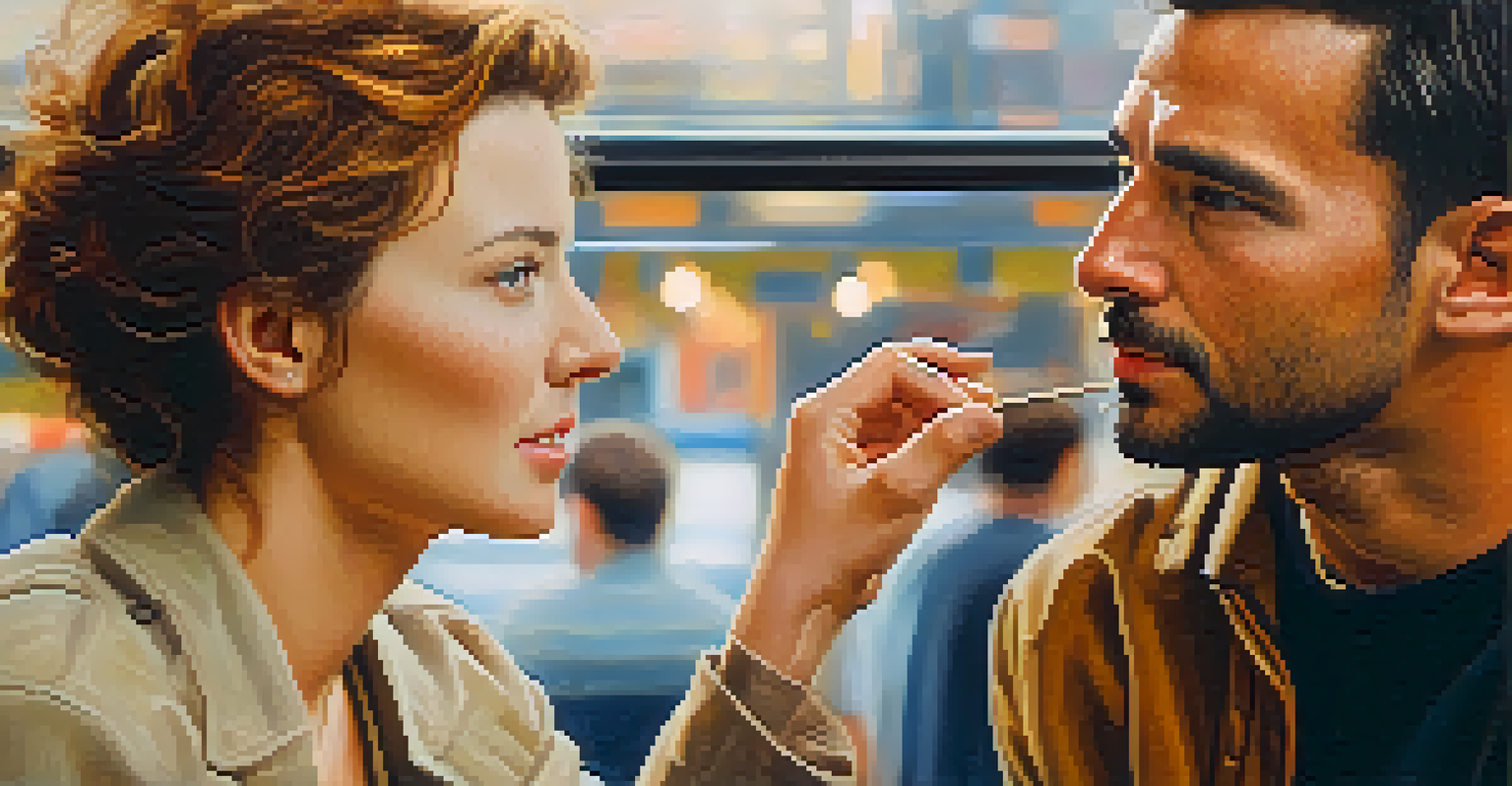 Two individuals engaged in a conversation, demonstrating effective non-verbal communication through eye contact and gestures, with a softly blurred background.