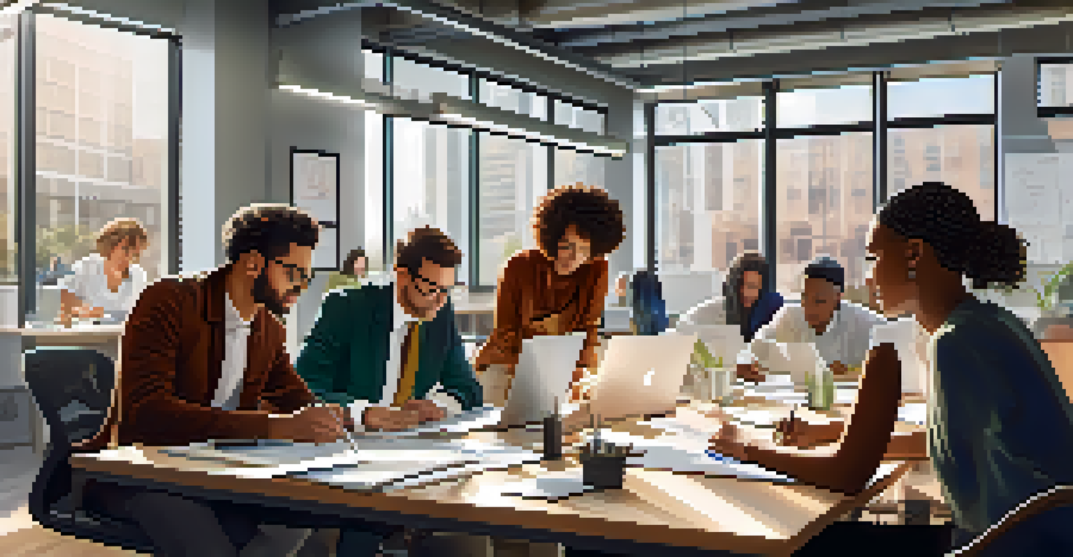 A diverse group of professionals working together in a modern office setting.
