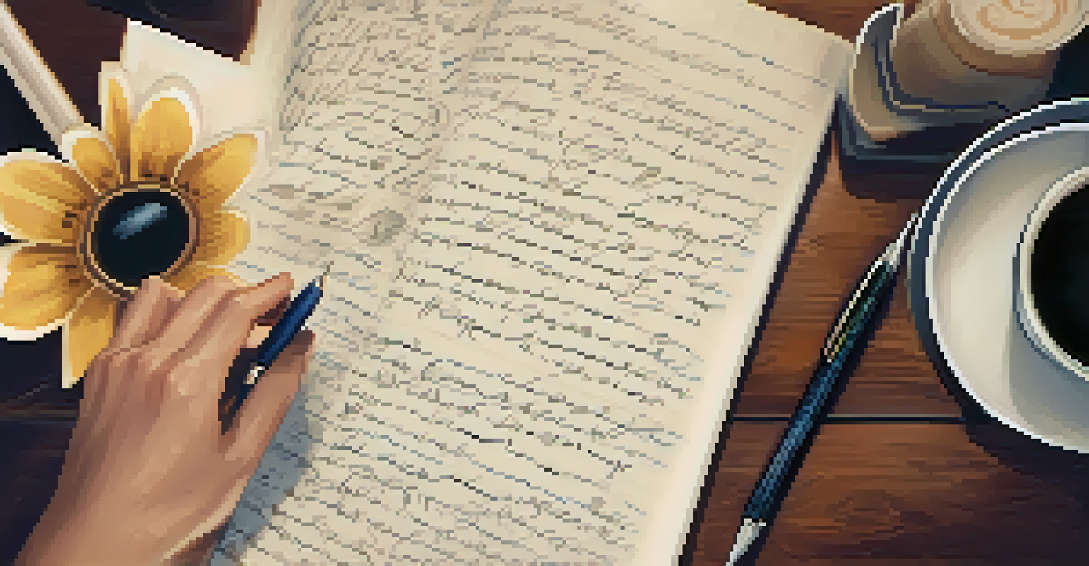 A close-up of a hand writing notes in a notebook with a fountain pen.