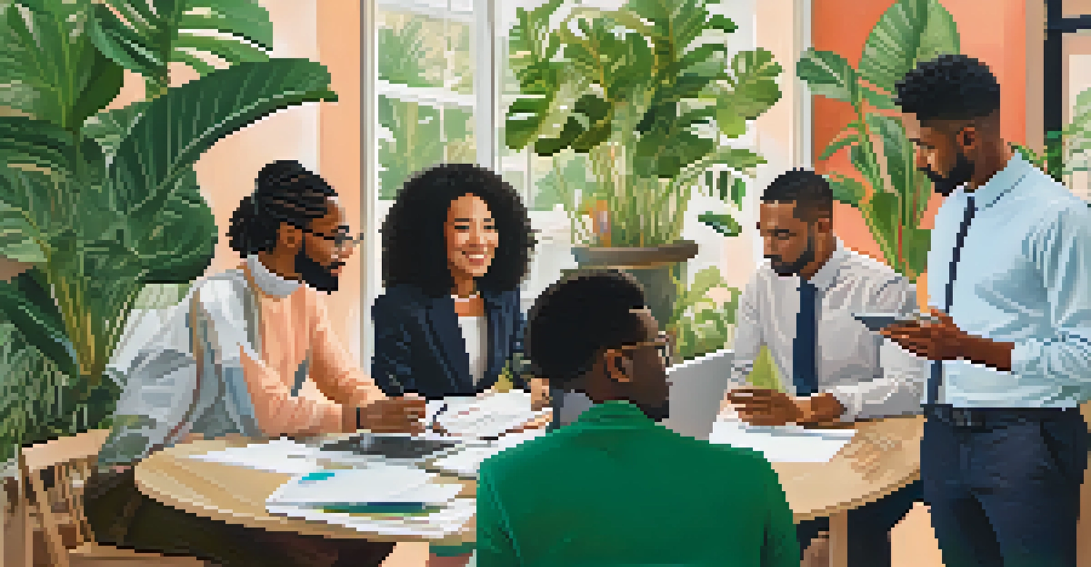 A group of diverse professionals discussing networking strategies at a table.