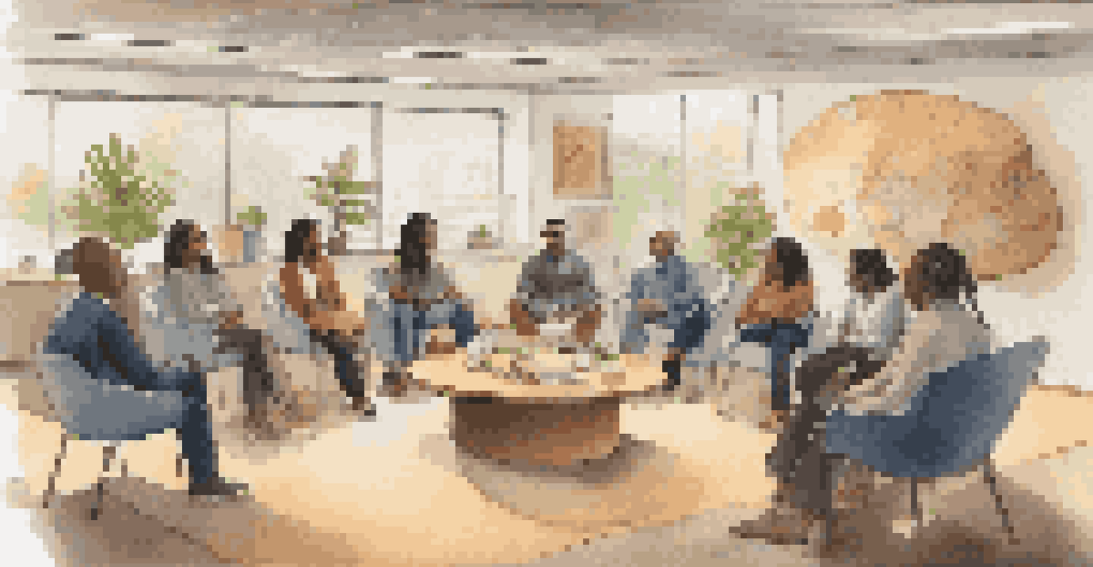 Employees engaged in an open dialogue session, sharing cultural experiences in a warm, inviting workplace setting.