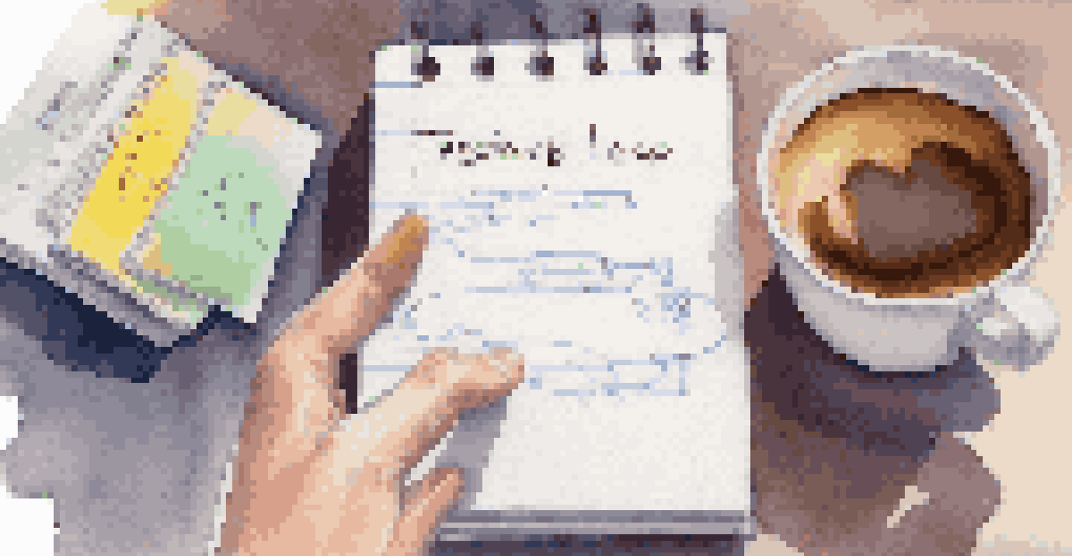 A close-up of a notepad with handwritten feedback notes and colorful sticky notes, with a blurred figure reflecting in the background.