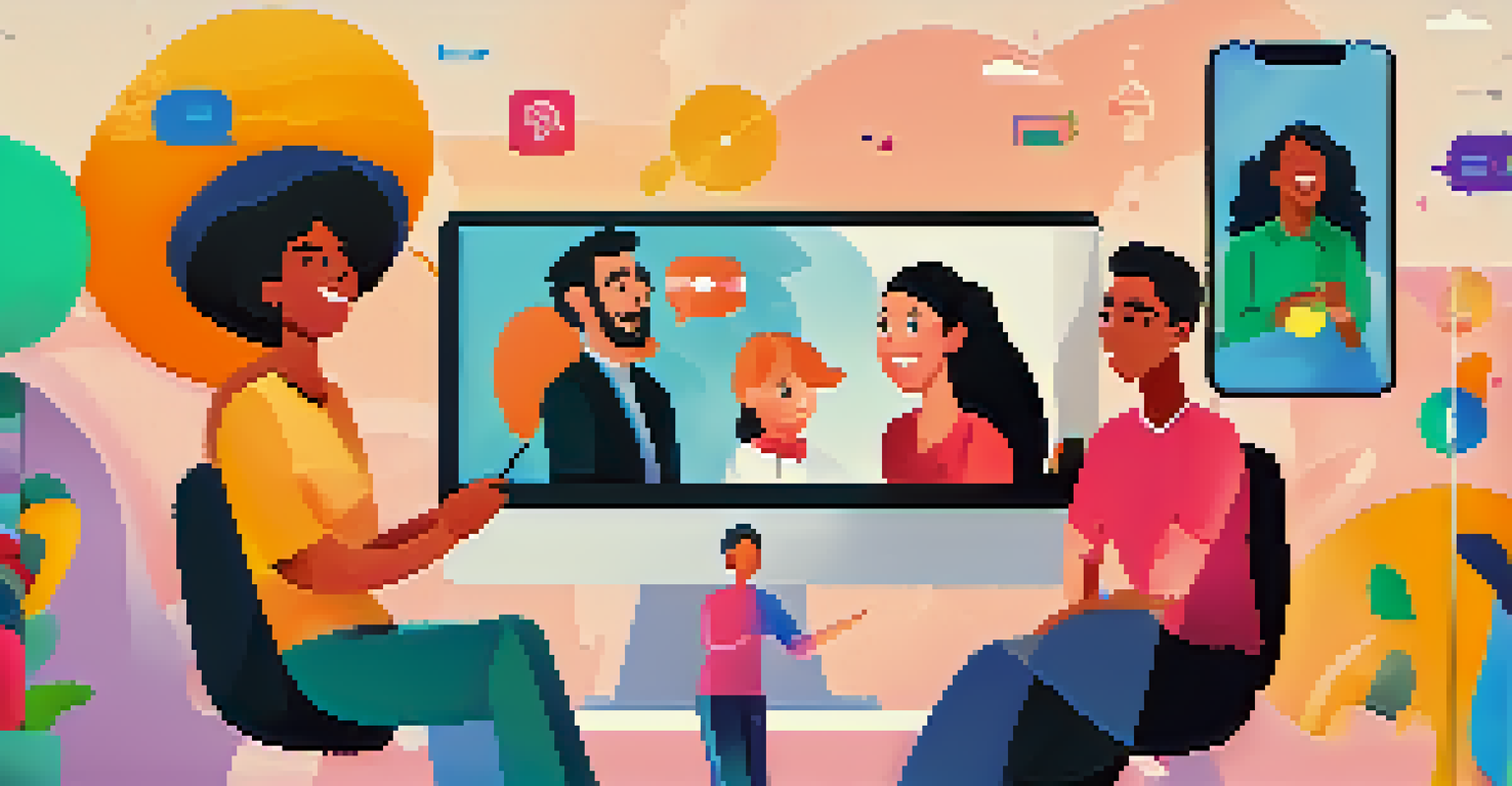 An illustration of a virtual team-building trivia game with happy participants.