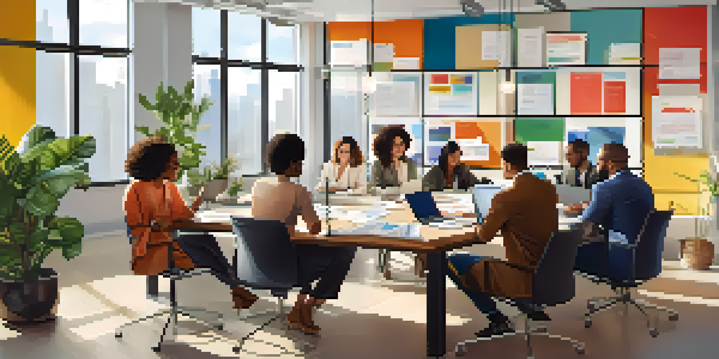 A diverse group of professionals working together in an office, showcasing inclusivity with individuals of various genders and ethnicities.