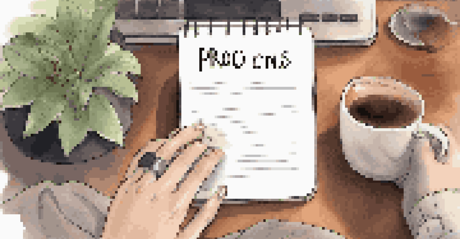 Close-up of hands with a notepad and laptop in a cozy home office.