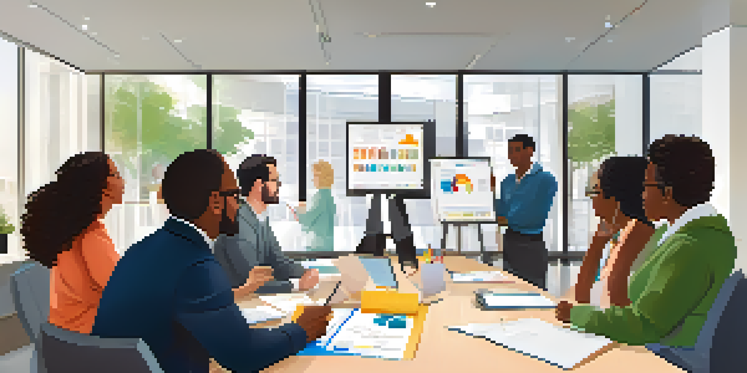 A diverse group of professionals having a collaborative discussion around a conference table in a brightly lit room.