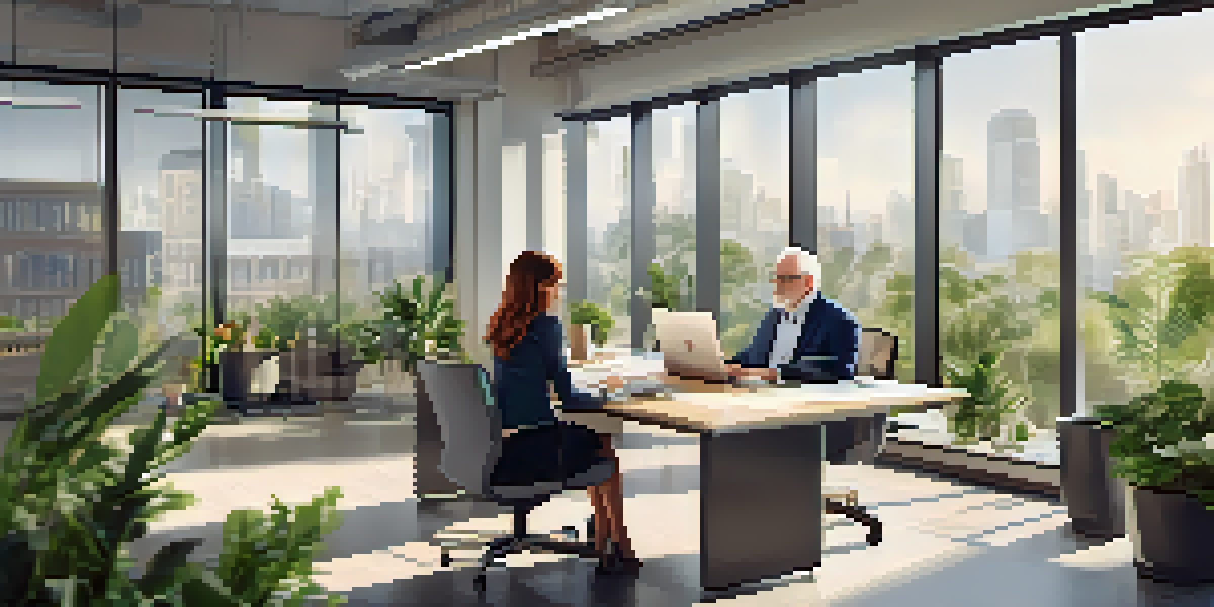 A diverse group of employees, including an older man and a younger woman, working together in a bright modern office.