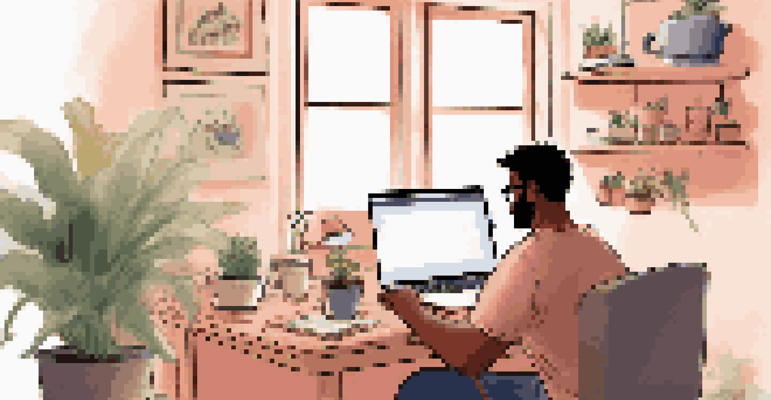 A remote worker participating in a virtual counseling session at a cozy home workspace.