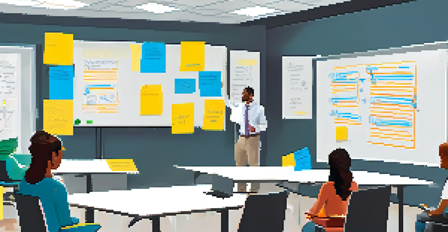 A leader conducting a training session on feedback techniques with engaged employees in a bright, modern room.