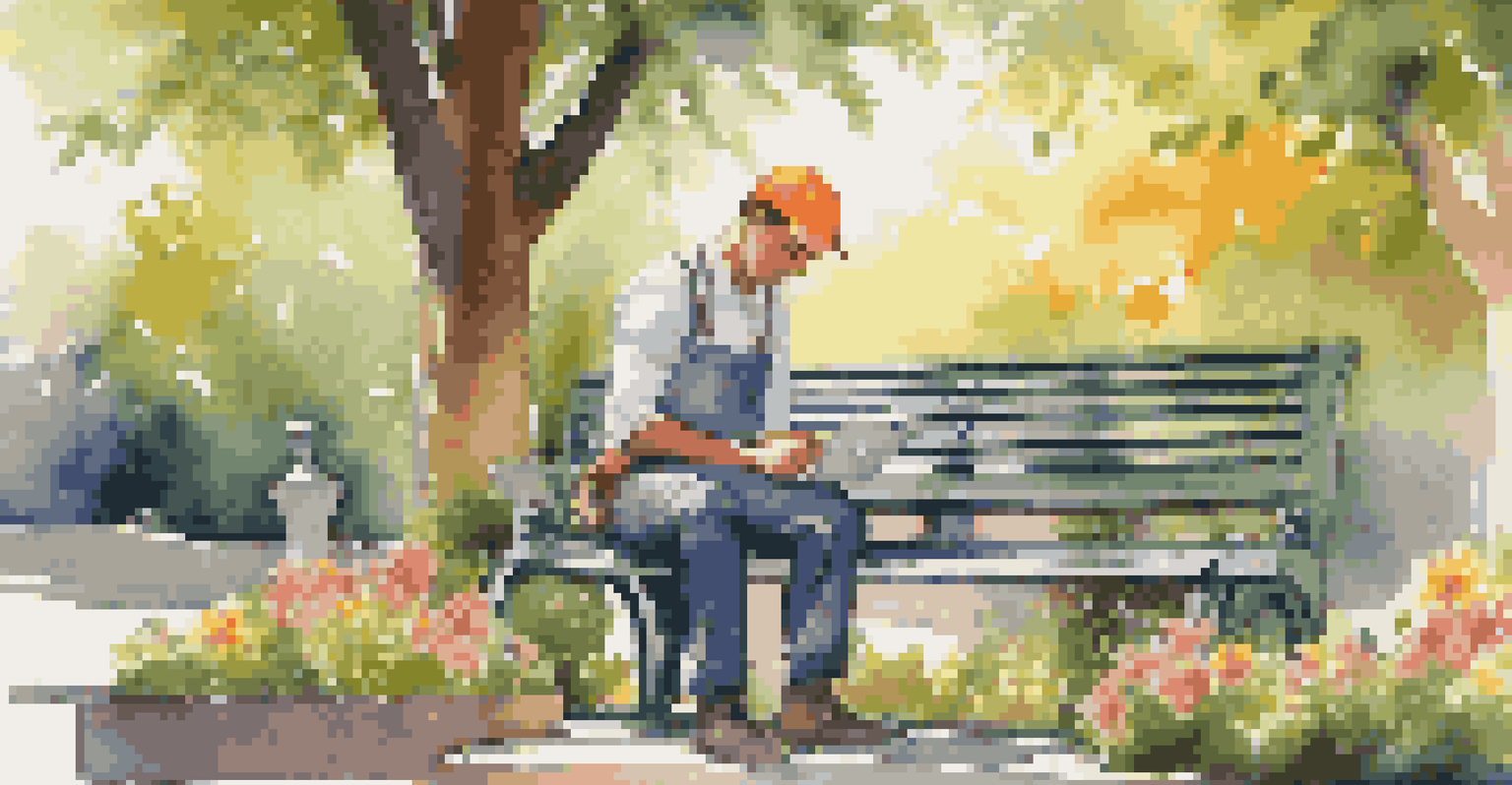 A gig worker managing tasks on a smartphone in a sunny park filled with greenery and flowers.