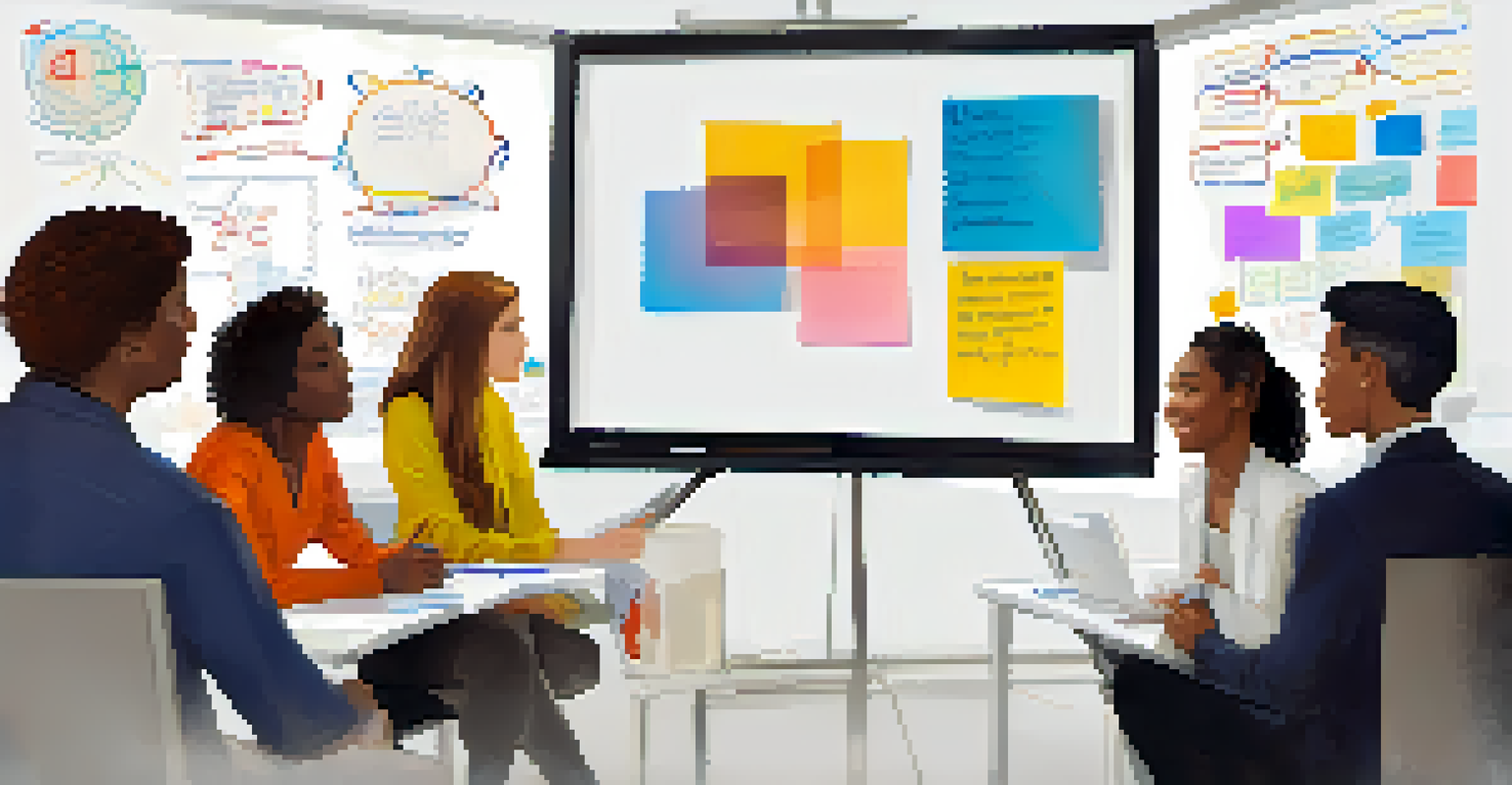 A person listening attentively in a group discussion, with a whiteboard in the background.