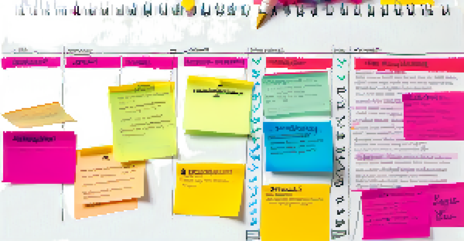 A close-up of an open planner with a skills development timeline, colorful sticky notes, and a pen, highlighting organization.