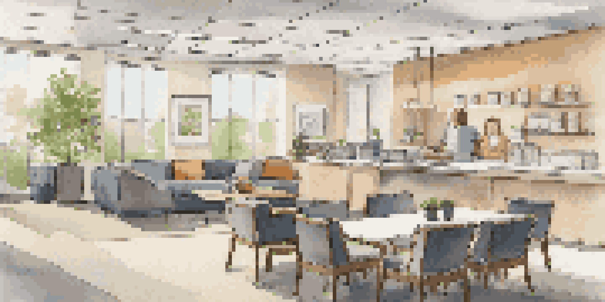 A cozy break room with employees enjoying snacks and conversation.