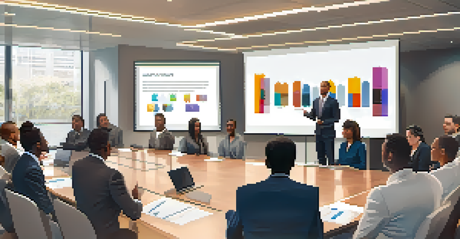 A leader presenting on cultural competence to employees in a conference room, with a screen displaying key points on diversity and inclusion.
