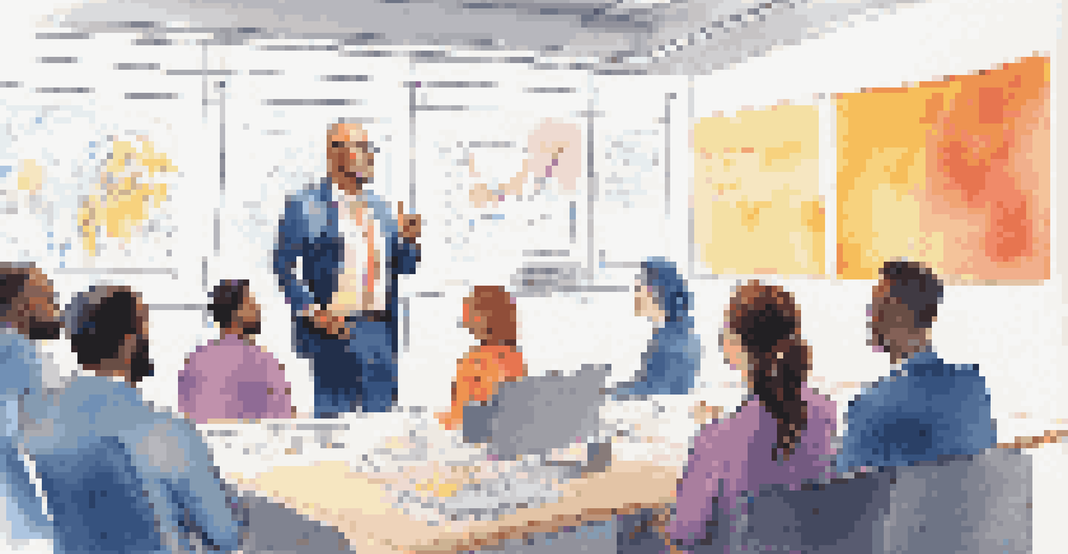 An inspiring leader presenting a vision to their attentive team in a modern office setting.