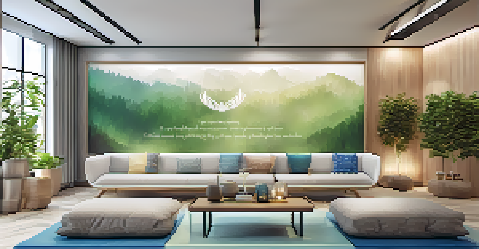 A wellness area in an office with yoga mats and meditation cushions.