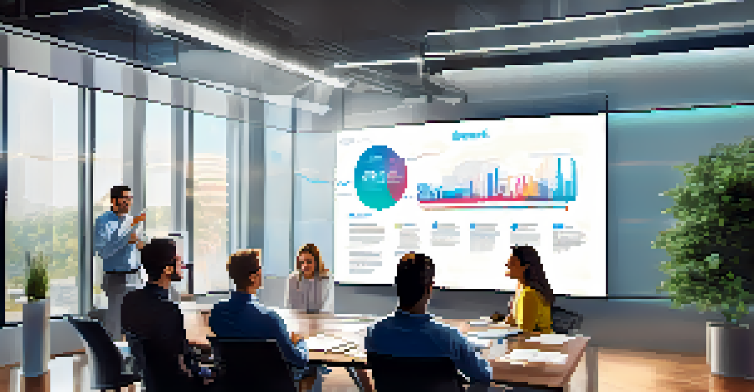 An employee presenting innovative ideas on a digital screen to attentive colleagues in a meeting room.