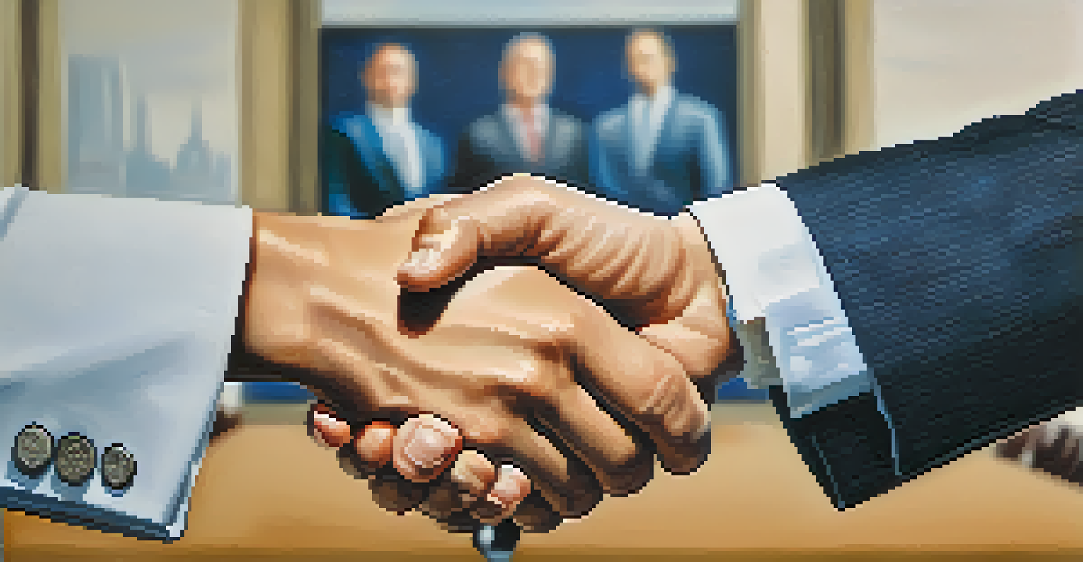A close-up of two hands shaking in a professional environment, representing trust and collaboration.