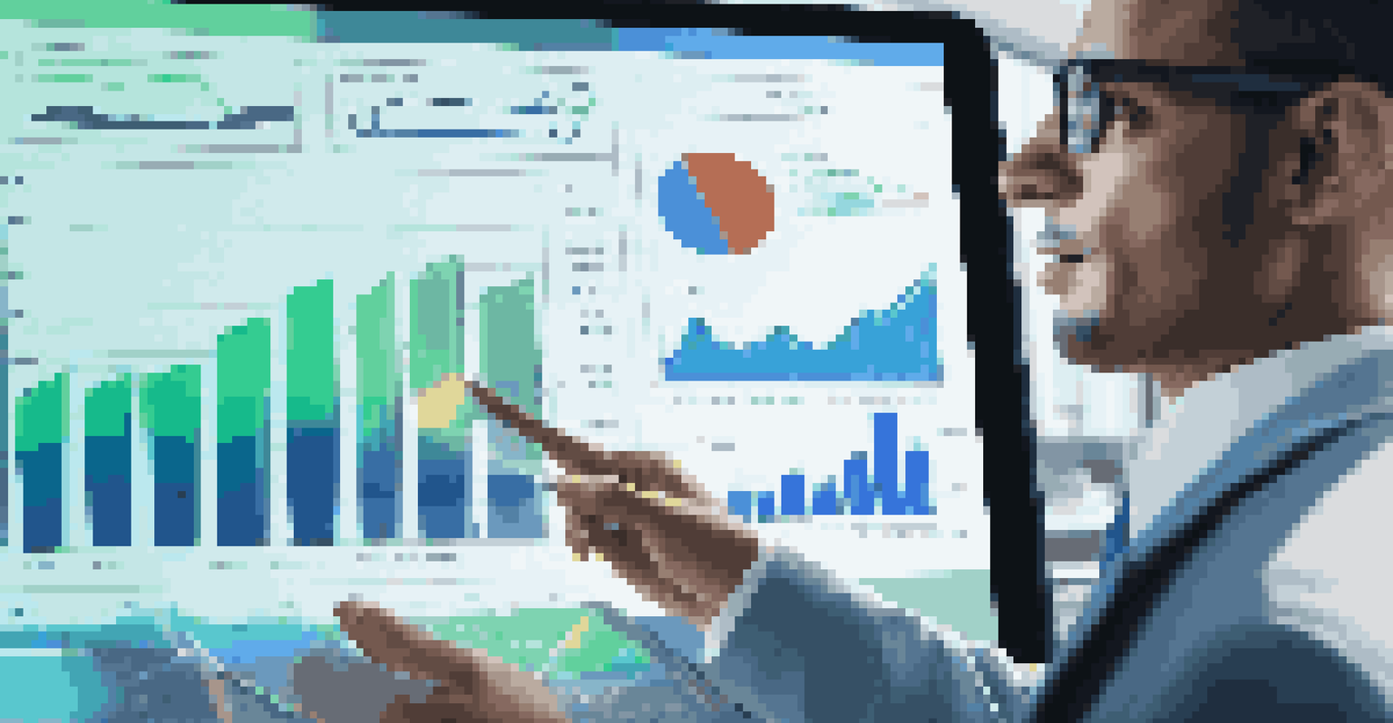 A sales professional examining customer data on a tablet, with holographic charts displayed above.