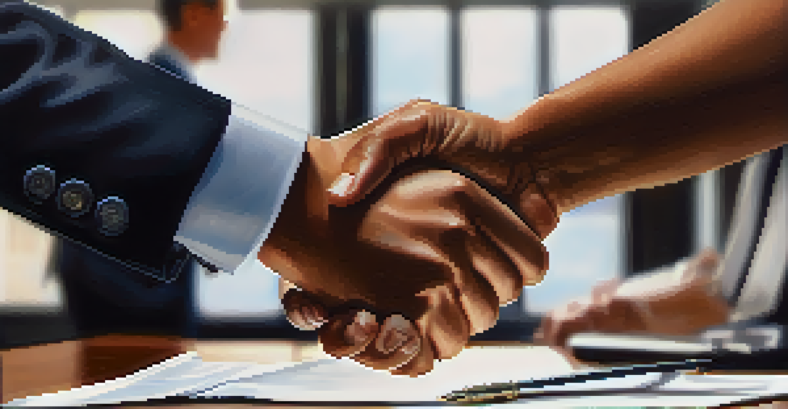 A close-up of two hands shaking in an office, symbolizing trust and integrity.