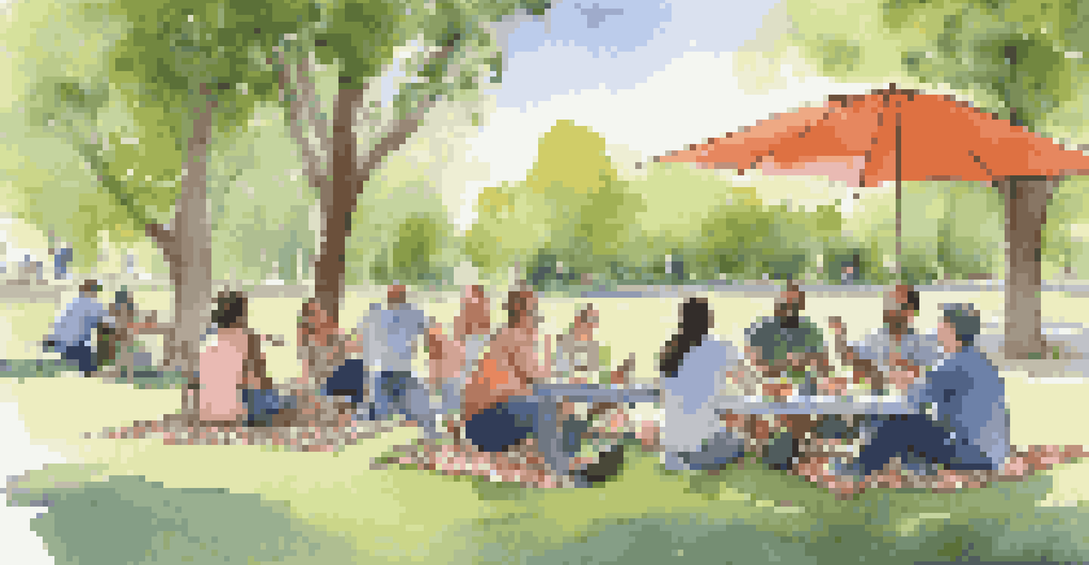 A small group of professionals sitting on picnic blankets in a park, engaged in lively discussions with snacks and drinks around them.