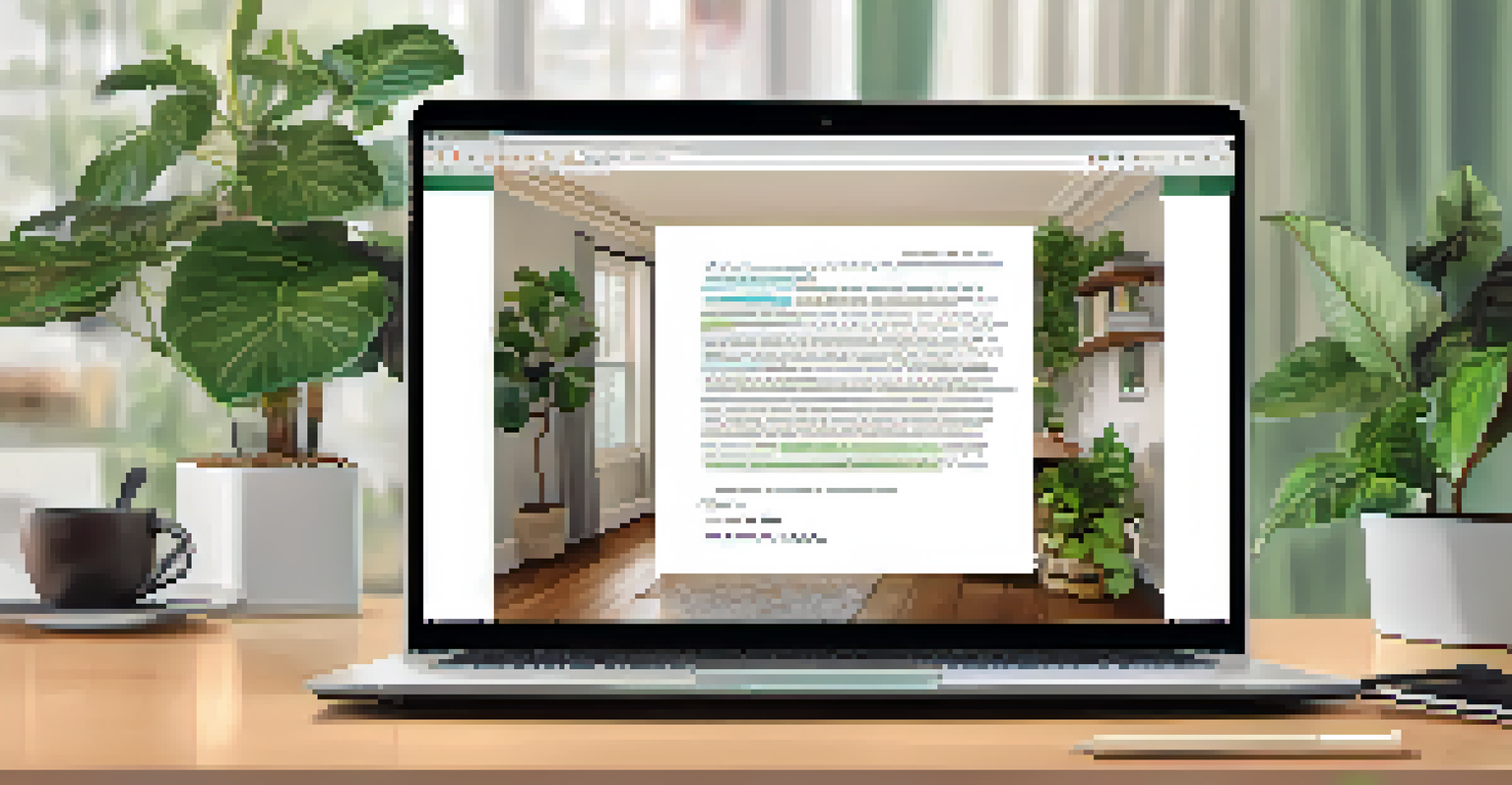 A laptop screen showing a follow-up email and a handwritten thank-you note on a desk in a cozy home office.