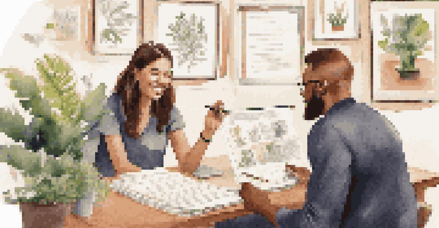 A mentor giving feedback to an intern in a cozy office, with documents and notes visible on the table.