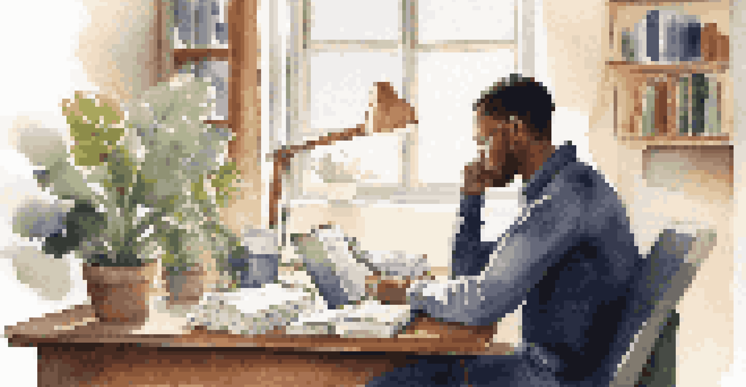 An individual reflecting on their leadership journey at a desk with a laptop, books, and a plant, writing in a journal.