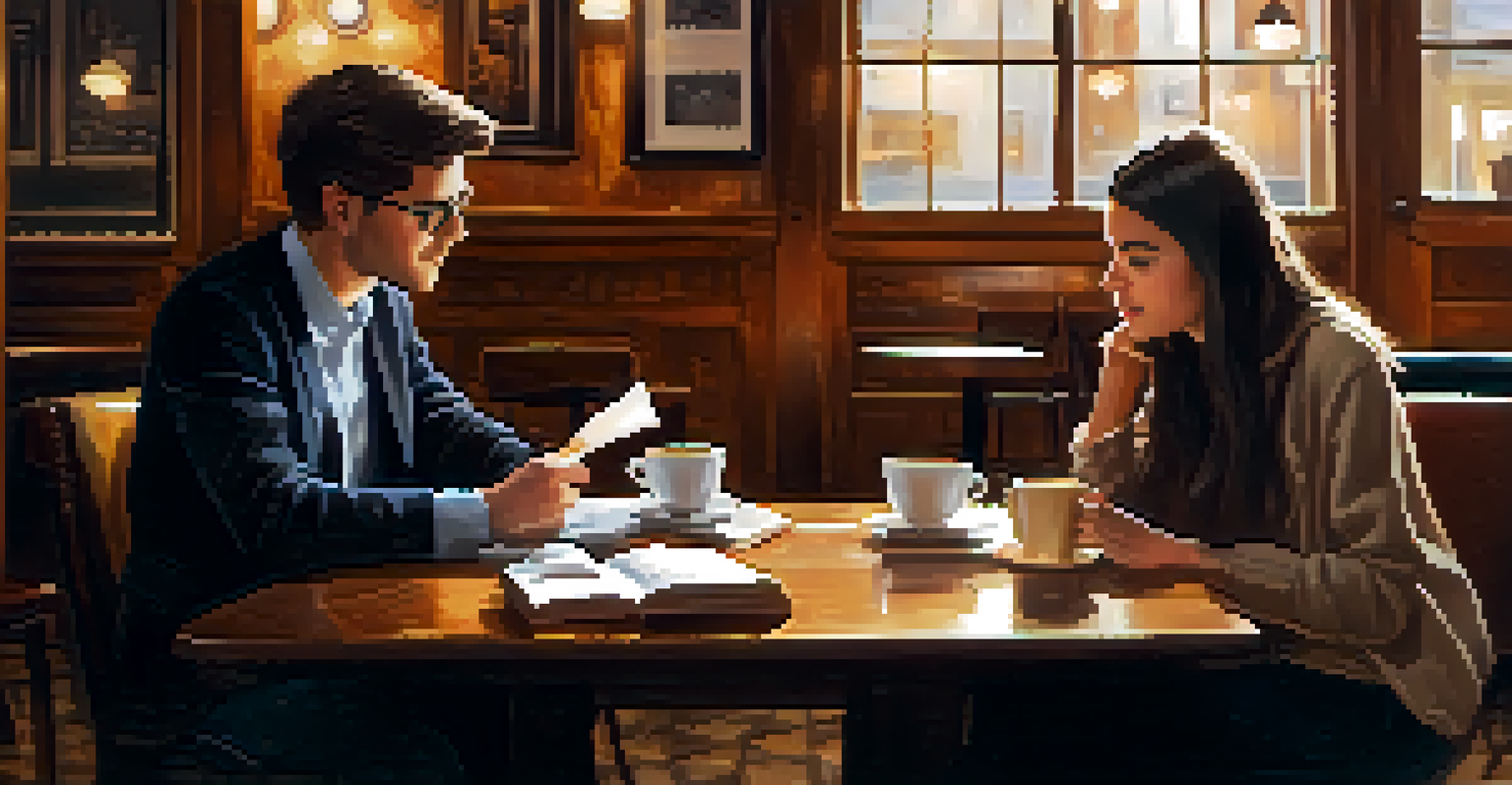 A mentor and an intern discussing career goals over coffee in a cozy café.