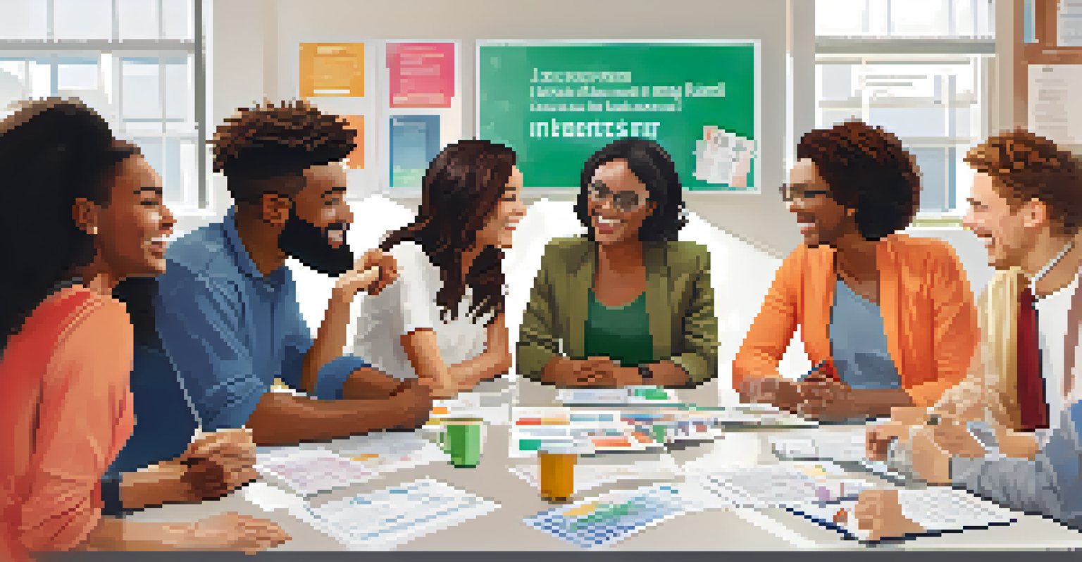 A diverse group of people engaging in a discussion about financial goals at a round table, with an emergency fund plan visible, in a bright and cheerful environment.
