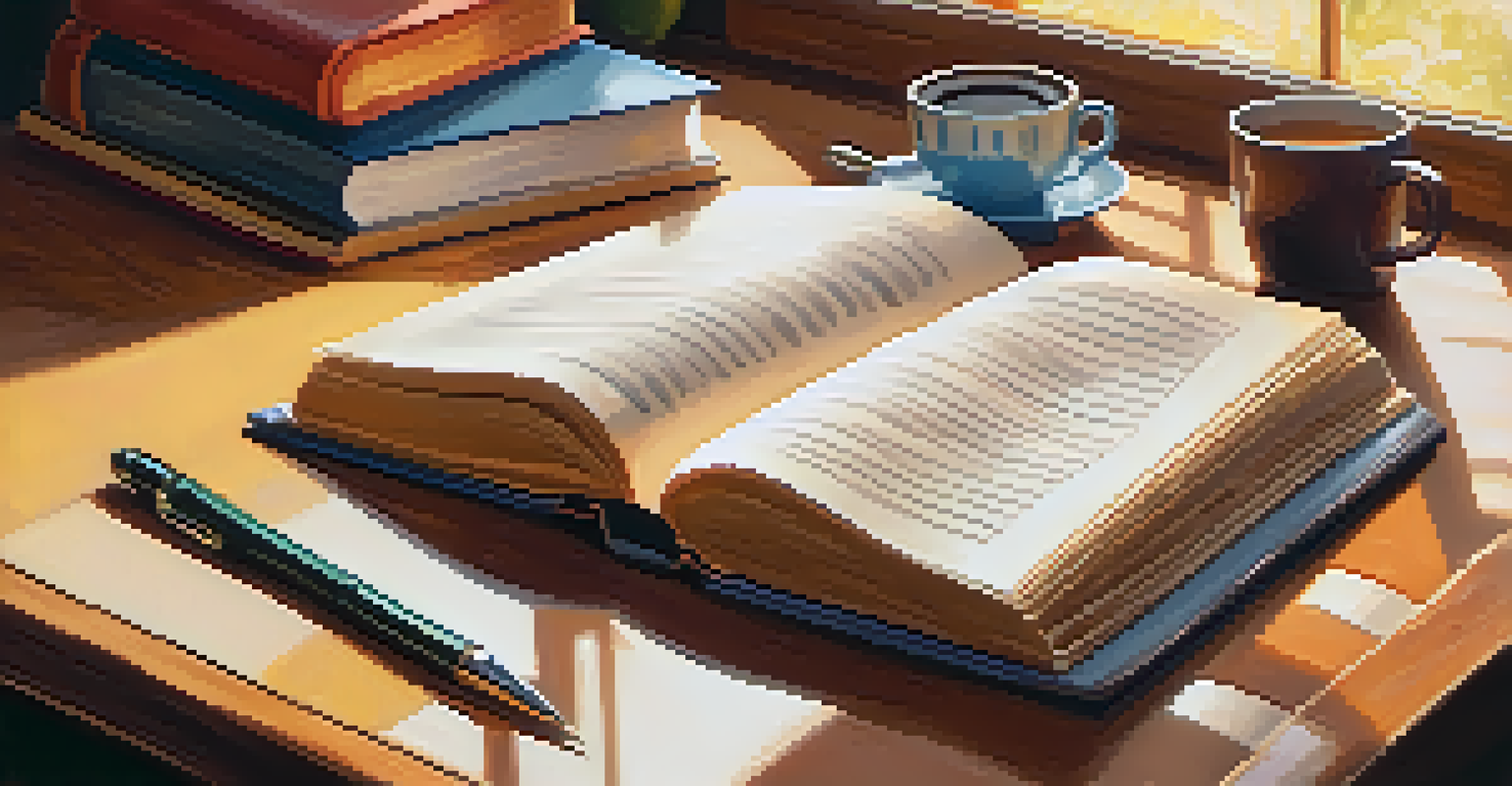 An open book with pages turning, surrounded by learning tools in a cozy study environment.