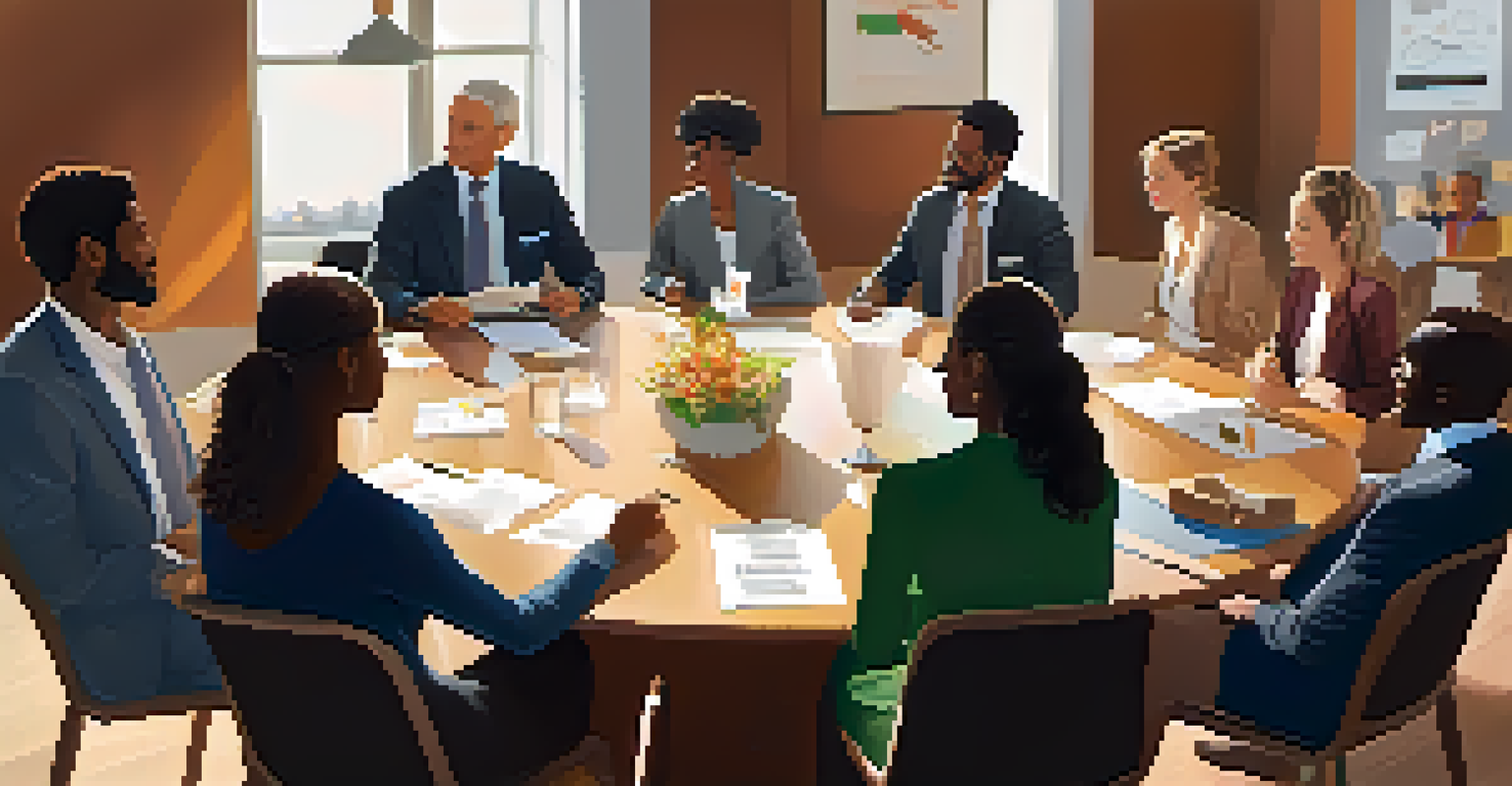 A diverse group of professionals networking in a stylish conference room, sharing ideas and engaging with each other.