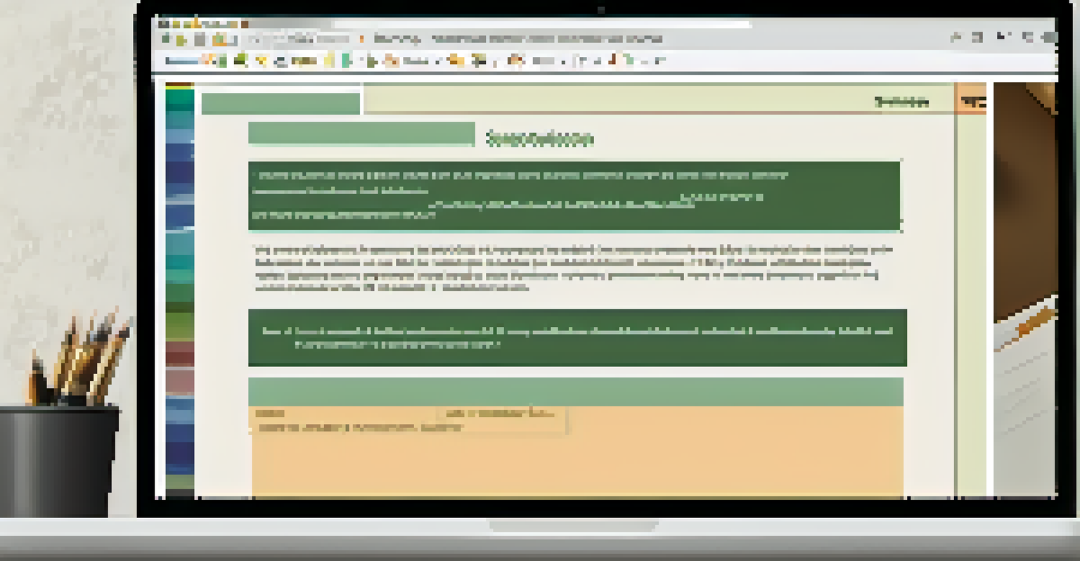 A close-up of a laptop screen showing a job description with highlighted skills, alongside a notebook and pen.