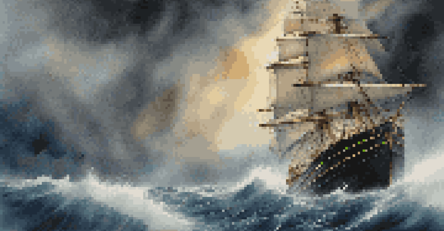 A ship captain navigating turbulent waters with a compass, symbolizing leadership and purpose.
