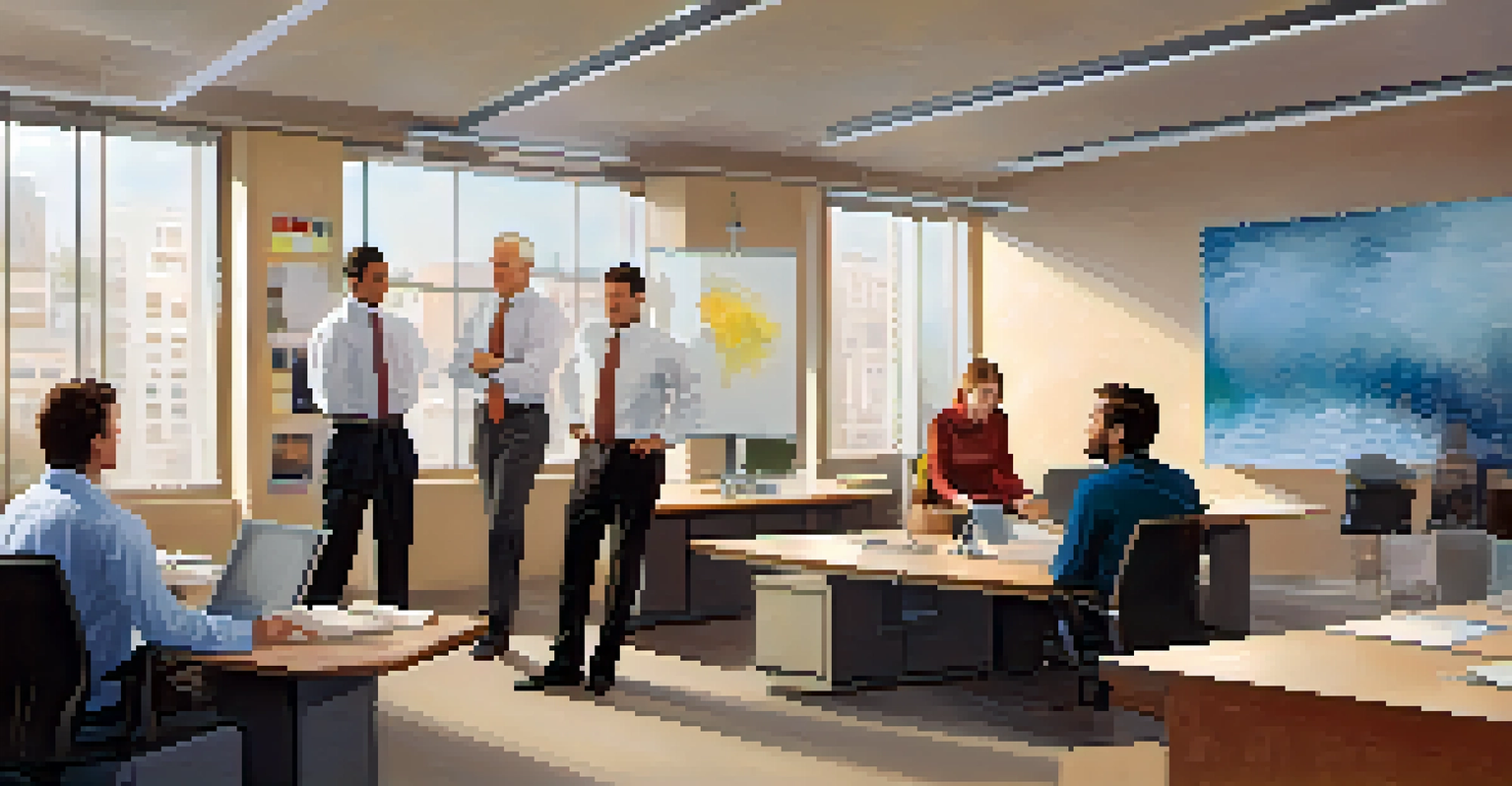 A team leader demonstrating emotional intelligence by listening attentively to team members in a warm office environment.