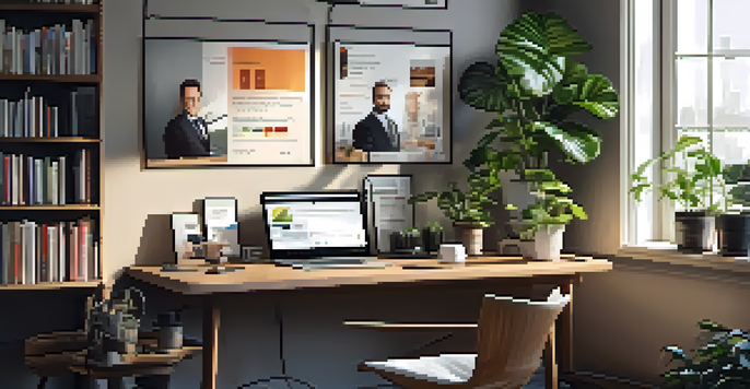 A modern workspace with a laptop showing YouTube analytics, surrounded by books and a potted plant, illuminated by natural light.