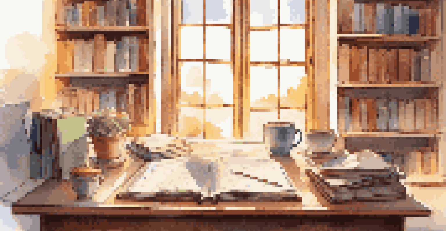 An open book on a desk with learning materials and sunlight streaming in, creating a cozy study atmosphere.